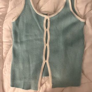 A&F Blue ribbed knit tank with white trim and keyhole cutouts